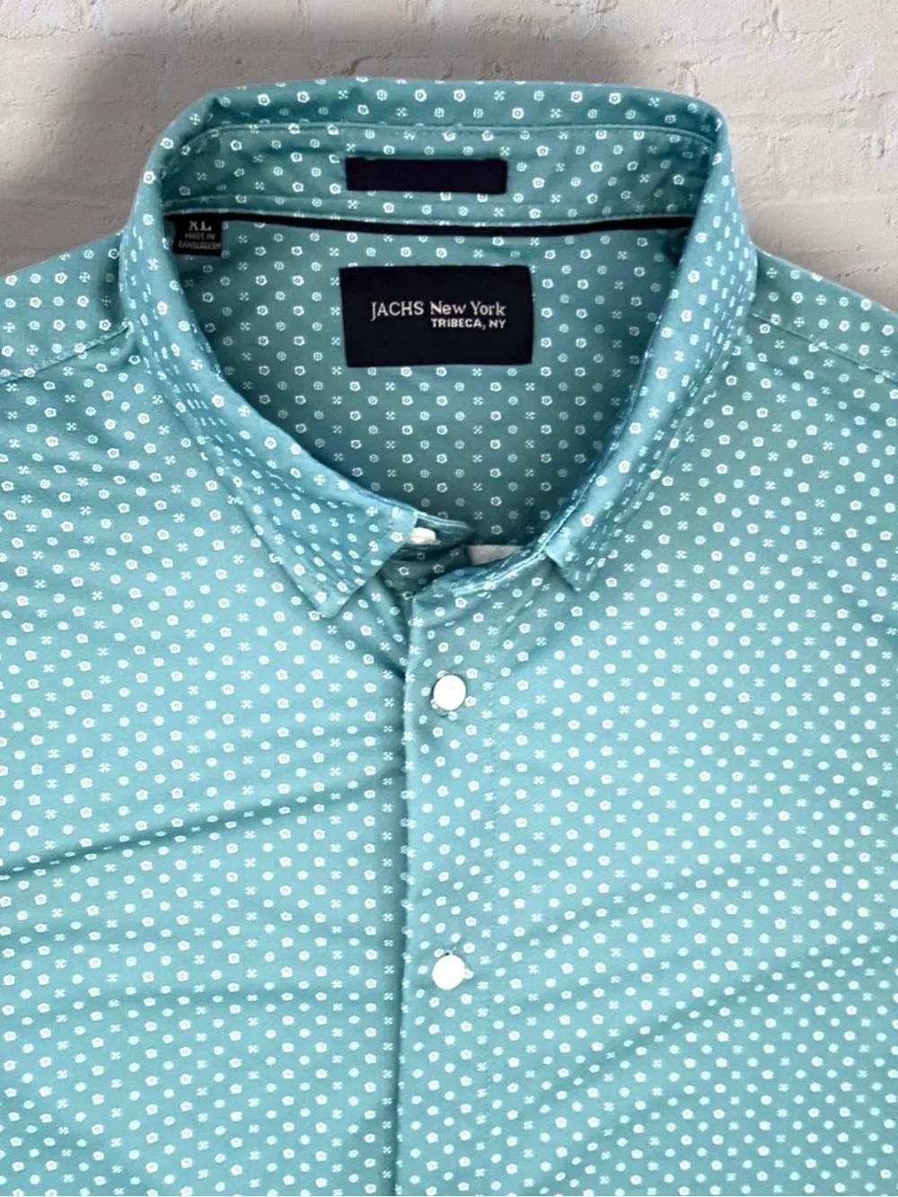 JACHS New York Mens XL Teal Green Floral Print Short Sleeve Button Down Shirt